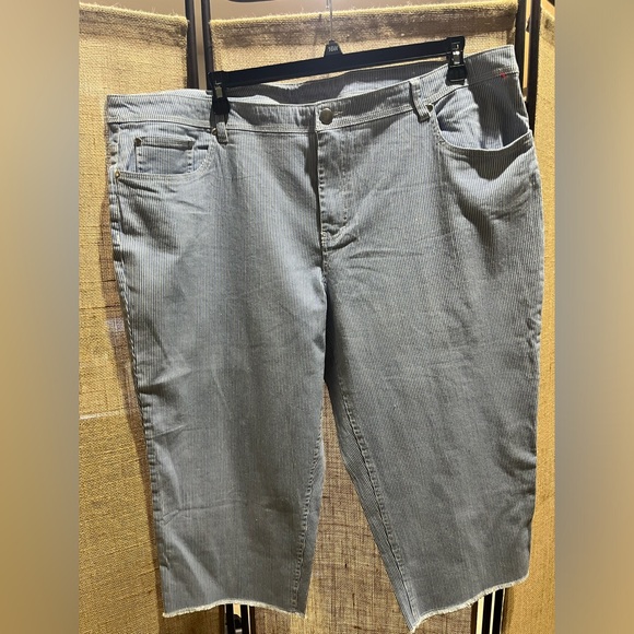 Capri Denim CJ Banks Engineer Stripe Raw Hem  Blue Jean Women’s Size 22W‎ - Picture 1 of 4